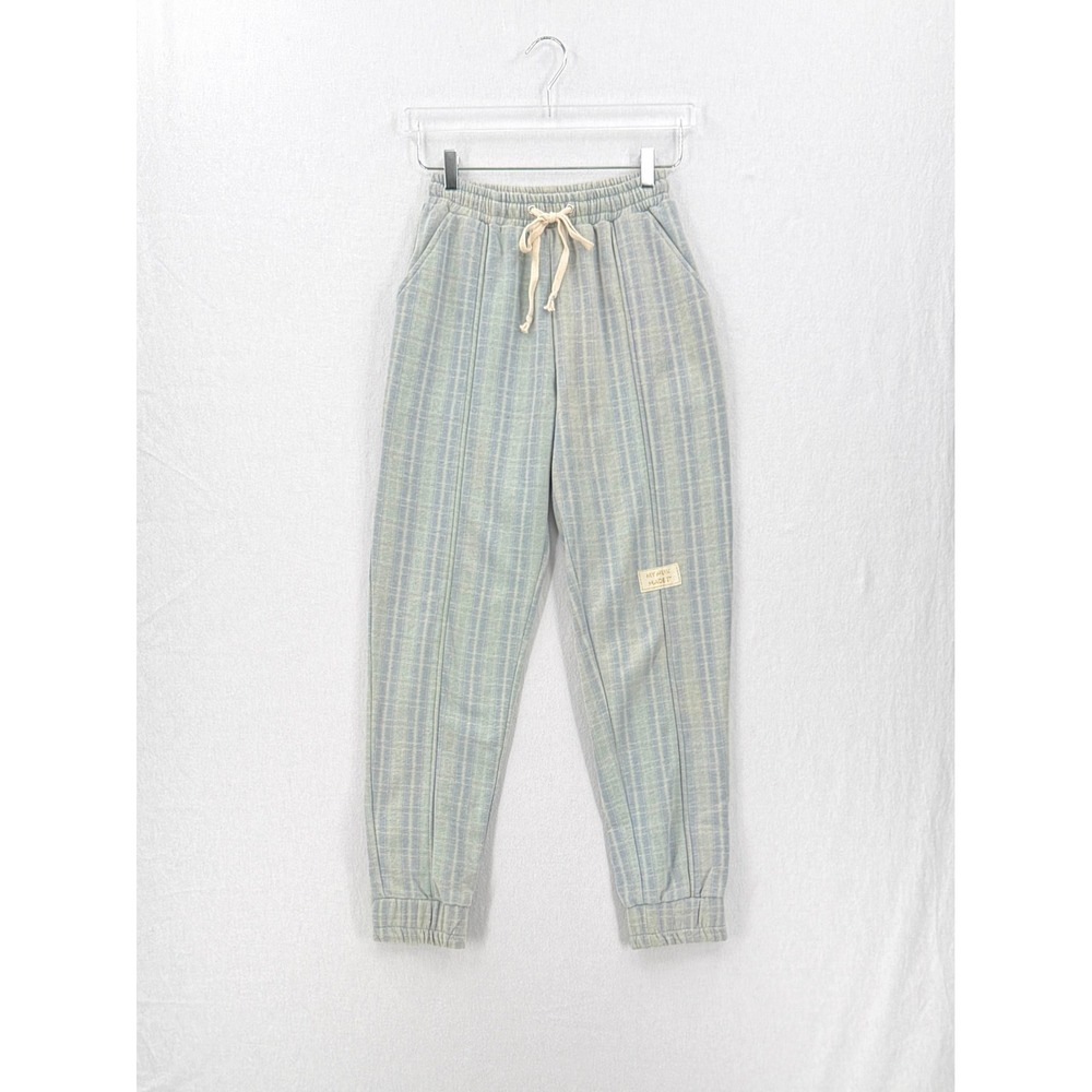 MY MUM MADE IT Joggers Women Small Green Blue Plaid Casual Sweatpant Tapered